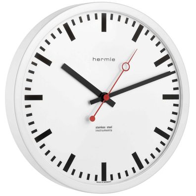 Hermle 30471-C52100 Bahnhofsuhr Grand Central rund weiß Zahlenbild Schwarze Balken