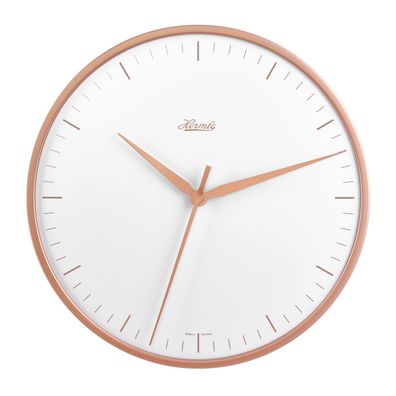 Hermle 30919-V52100 Wanduhr Bahnhofsuhr - Ø400 roségoldfarbener Reif Zifferblatt weiß