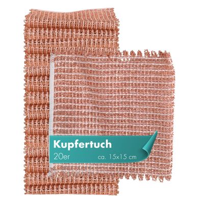 Kupfertuch 20er Set 15 x 15 cm kratzfrei für Edelstahl, Ceranfeld und Grillrost