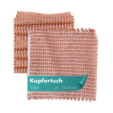 Kupfertuch 10er Set 15 x 15 cm kratzfrei für Edelstahl, Ceranfeld und Grillrost
