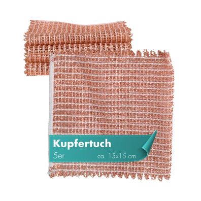 Kupfertuch 5er Set 15 x 15 cm kratzfrei für Edelstahl, Ceranfeld und Grillrost
