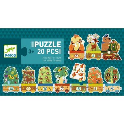 DJECO Puzzle Zug mit Tieren und Zahlen 20 Teile