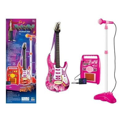 Rosa E-Gitarre mit Mikrofon und Verstärker