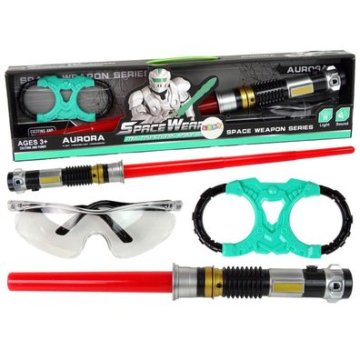 Leantoys Space Toys Leuchtendes Schwert Türkis Schutzbrille Sound
