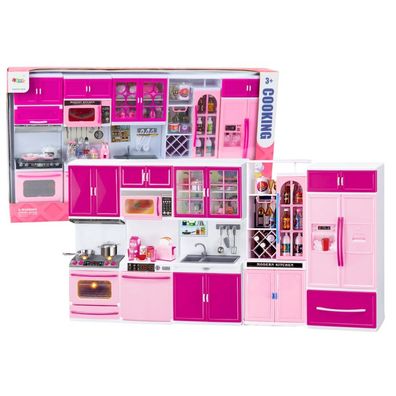 LeanToys Küchenmöbel-Set für Puppen mit Kühlschrank, Herd und Zubehör, Rosa