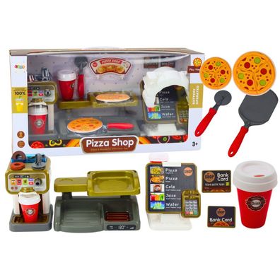 LeanToys Spielset Pizzeria mit Espressomaschine, Getränken und Registrierkasse