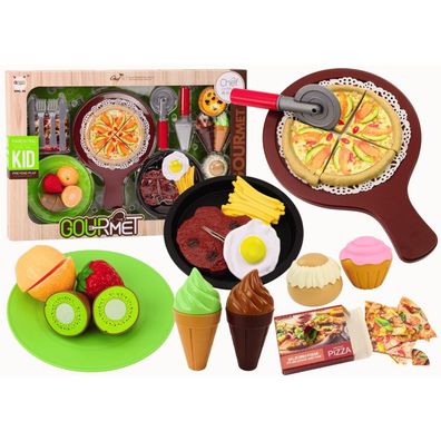 Spielset Fast Food mit Obst, Steak, Eis, Pizza, Pommes und Zubehör, 26-teilig