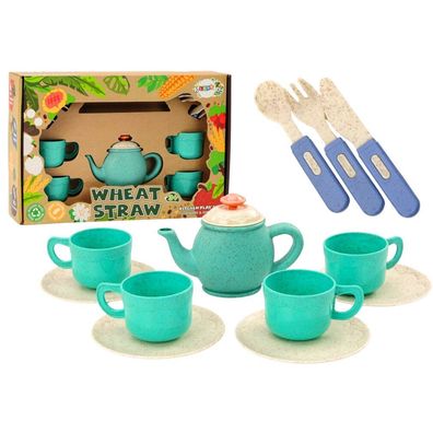 LeanToys Teeservice Set mit Tassen, Untertassen, Besteck und Teekanne, 22 Teile