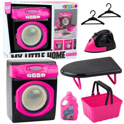 Lean Toys Waschmaschinen-Set Interaktive Geräusche Zubehör Schwarz Und Rosa