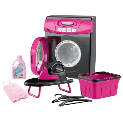 Lean Toys Home Appliances Interaktive Waschmaschine Lichter Töne Zubehör Rosa Schwarz