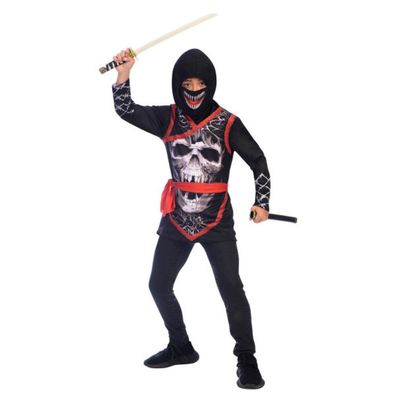 Riethmueller Ninja Kostüm Totenkopf Kinder schwarz-rot - 128/134 (8-10 Jahre)