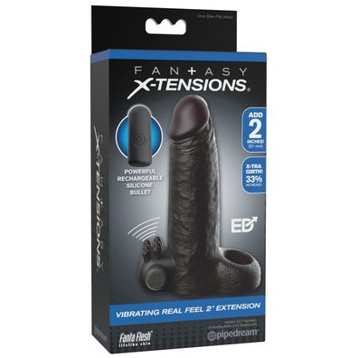 Vibrierende Real Feel Penisverlängerungshülse, 5 cm, Schwarz
