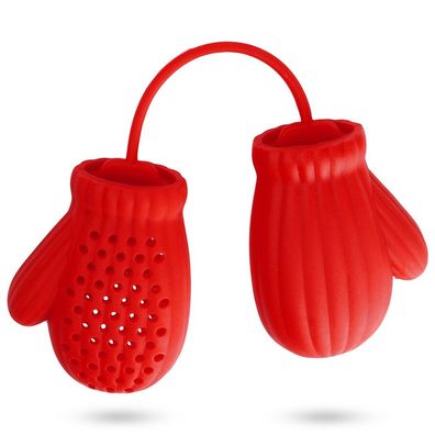 Roter Silikon-Tee-Ei mit Handschuhen