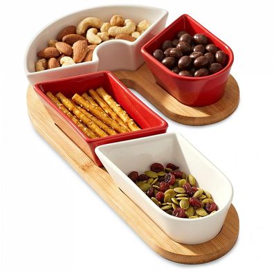 Keramik-Snackschalen auf einem 5-teiligen Tablett