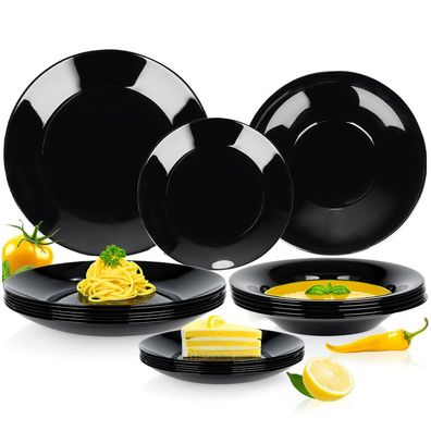 Schwarzes Glas-Tafelservice, 18-teilig
