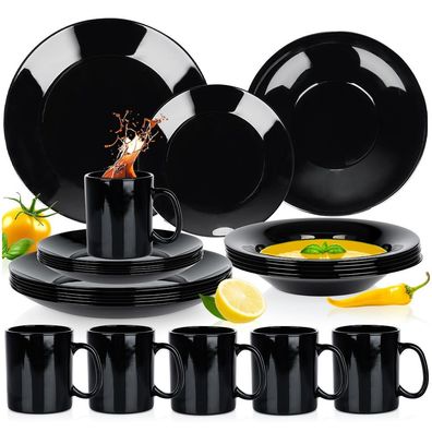 Schwarzes Glas-Essservice, 24-teilig
