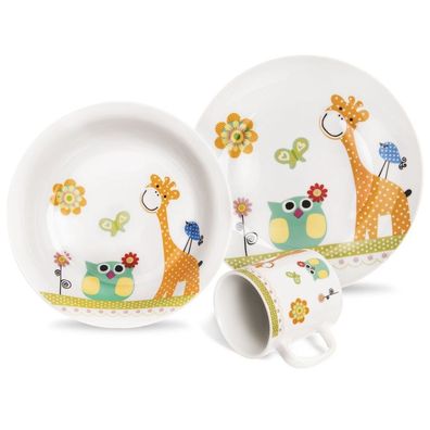 Kinder-Frühstücksset aus Porzellan, Giraffe, 3-teilig