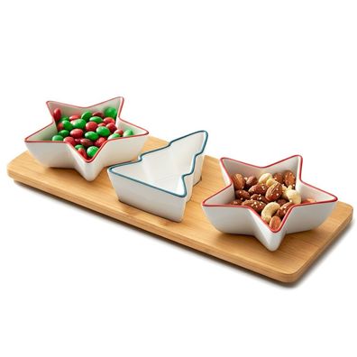 Porzellan-Snackschalen auf einem Tablett, 4 Stück