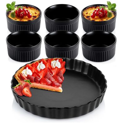Tarteform + Backschüsseln, Keramik, schwarz, 7-teilig