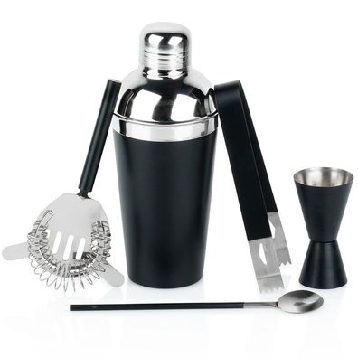 Barset mit Shaker, Stahl, schwarz, 5-teilig