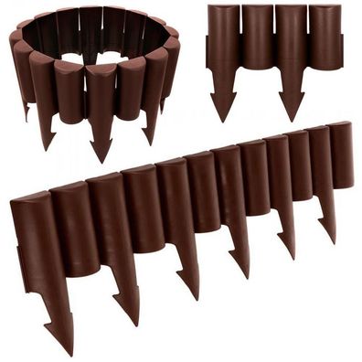Palisaden-Gartenzaun-Einfassung für Rasenbeete, braunes Beet-Set, 5 m
