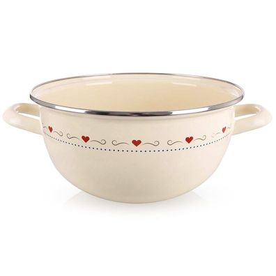 Emaillierte Schüssel mit Henkeln, cremefarben, TONCA, 33 cm, 5 l