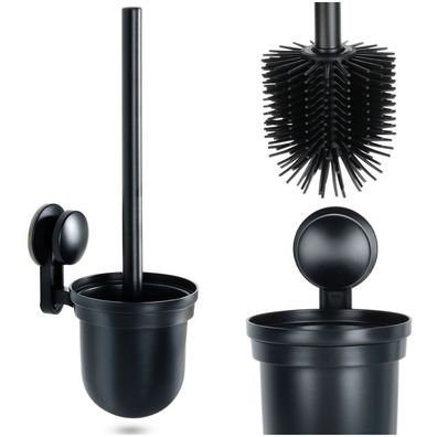 Silikon-Toilettenbürste mit Behälter, hängend, schwarz, 35 cm