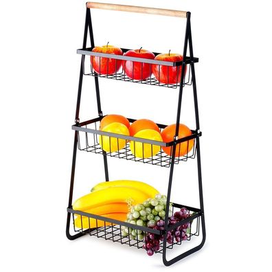 Schwarzer Obstkorb aus Metall, 3-stöckig