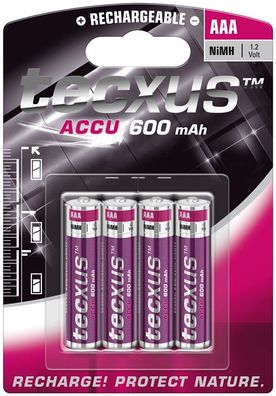 tecxus Rechargeable Nickel Metallhydrid Akku AAA Micro/HR03 600 mAh 1,2 V (4er Bliste