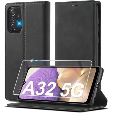 Ailicici Klapphülle für Samsung A32 5G Schwarz in Lederoptik
