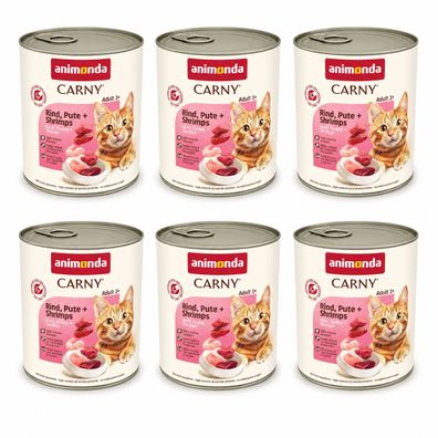 Animonda Carny Adult – Nassfutter für Katzen mit Rind, Pute und Garnelen, 6 × 800 g