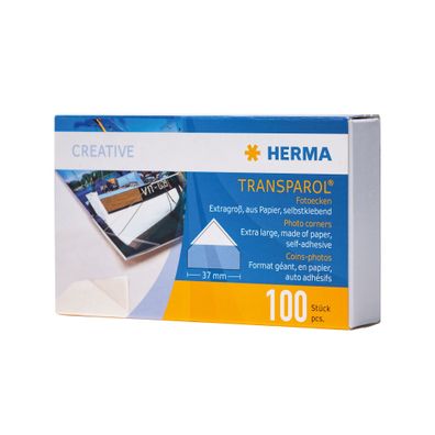 HERMA 1302 Fotoecken extra groß, 100 Stück, selbstklebend transparente Fotokleber Eck