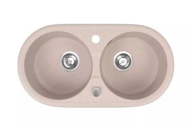 Manestein Granitspüle Libra oval 79 x 42,5 cm mit Siphon Beige gesprenkelt