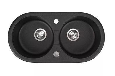 Manestein Granitspüle Libra oval 79 x 42,5 cm mit Siphon Schwarz