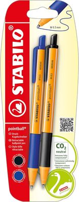 Druck-Kugelschreiber - Stabilo pointball - 2er Pack - blau, schwarz