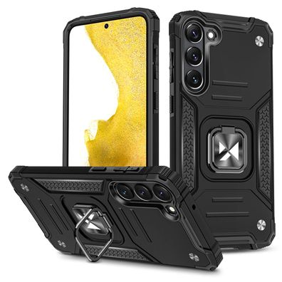Gepanzerte Schutzhülle für Samsung Galaxy S23+ mit magnetischer Ringhalterung, chwarz