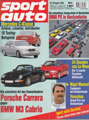 sport auto 8/ 1994 - Porsche Carrera, BMW M3, Mecedes C Klasse Tuning, Le Mans