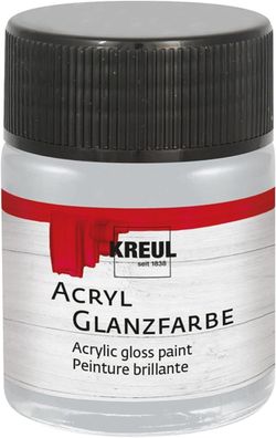 KREUL 79516 - Acryl Glanzfarbe, 50 ml Glas in silber, glänzend-glatte Acrylfarbe zum