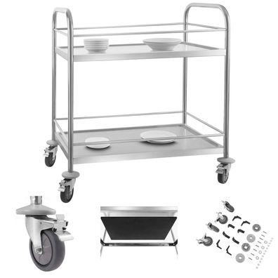 Royal Catering Servierwagen aus Edelstahl mit Reling - 2 Ablagen