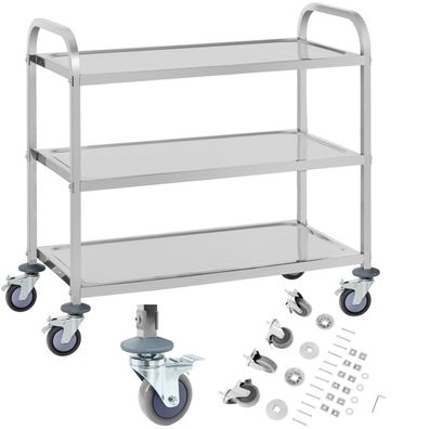 Royal Catering RCSW 3A Servierwagen mit 3 Ablagen bis 150 kg aus Edelstahl