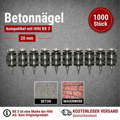Betonnägel 20 mm - 1000 Stück kompatibel mit Hilti BX 3 - für Beton & Mauerwerk