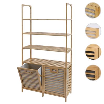 Bambus-Badezimmerschrank HWC-N83, 2 Wäschekörbe 4 Regalböden FSC® 168x81x33cm