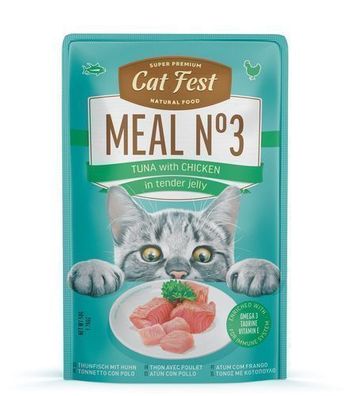 Cat Fest Katzenfutter-Tütchen Meal No. 3 Thunfisch mit Huhn in Gelee 50 g