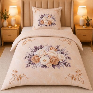 Hochwertige Fleece Bettwäsche Blumen Rosa 135x200 80x80cm