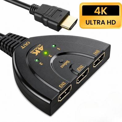G04C HDMI Switch 3 In 1 Out, HDMI Verteiler/Umschalter, 4K@60Hz UHD, für TV, PC