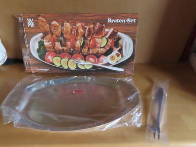 Servierplatte Vorlegeplatte Beilagenplatte oval mit Gabel Braten Set WMF
