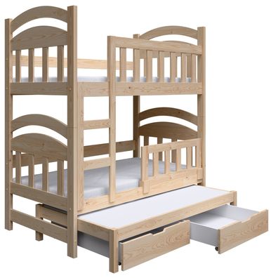 Selsey Dopio - Etagenbett für 3 Personen mit Matratzen, Eichenholzoptik, 75x180 cm