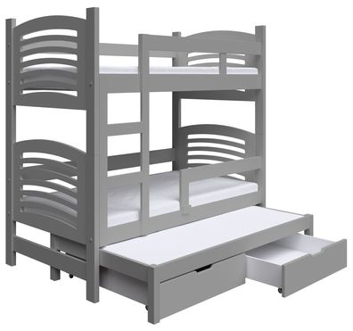 Selsey Cami - Etagenbett für 3 Personen mit Matratzen, Grau, 75x180 cm