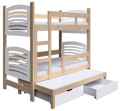 Selsey Cami - Etagenbett für 3 Personen mit Matratzen, Eichenholzoptik, 75x180 cm