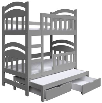 Selsey Dopio - Etagenbett für 3 Personen mit Matratzen, Grau, 75x180 cm